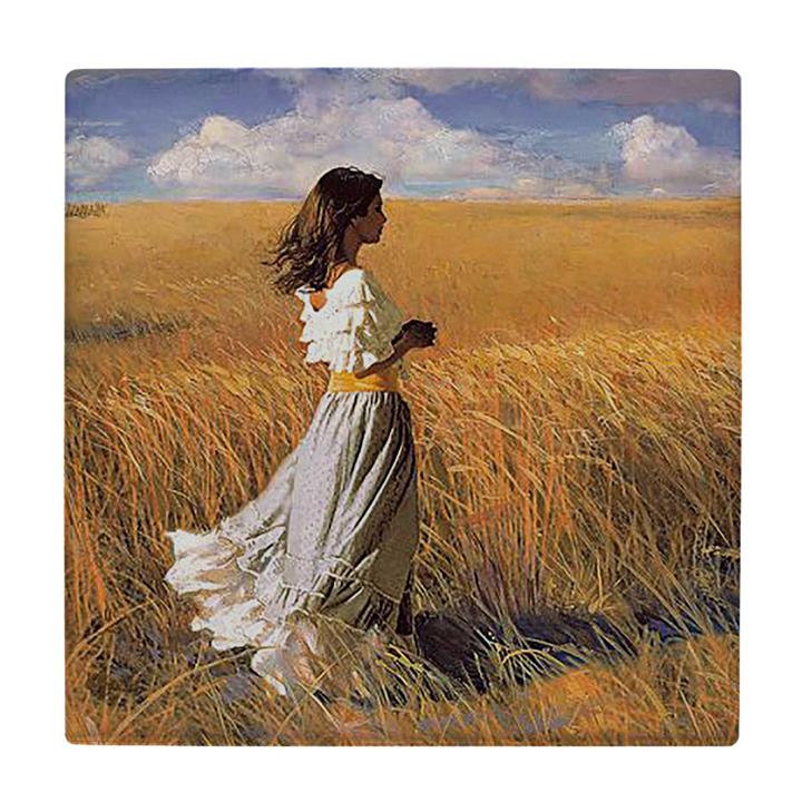 کاشی کارنیلا طرح نقاشی بانو در گندمزار کد wkk1052